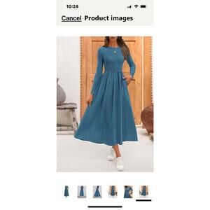Womens Casual Long Sleeve Round Neck Dresses Solid Color Flowy Swing Midi Dress